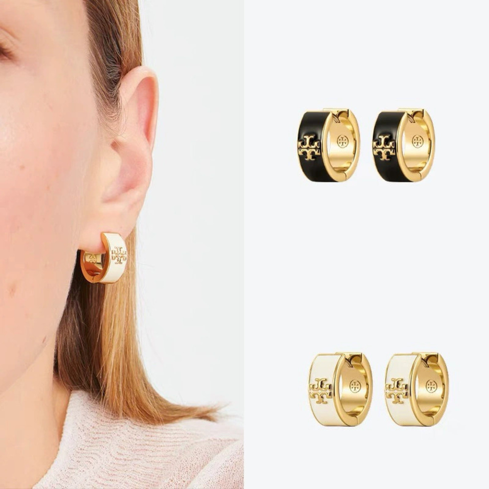 Tory Burch Gold Plated Double Circle Enamel Earrings